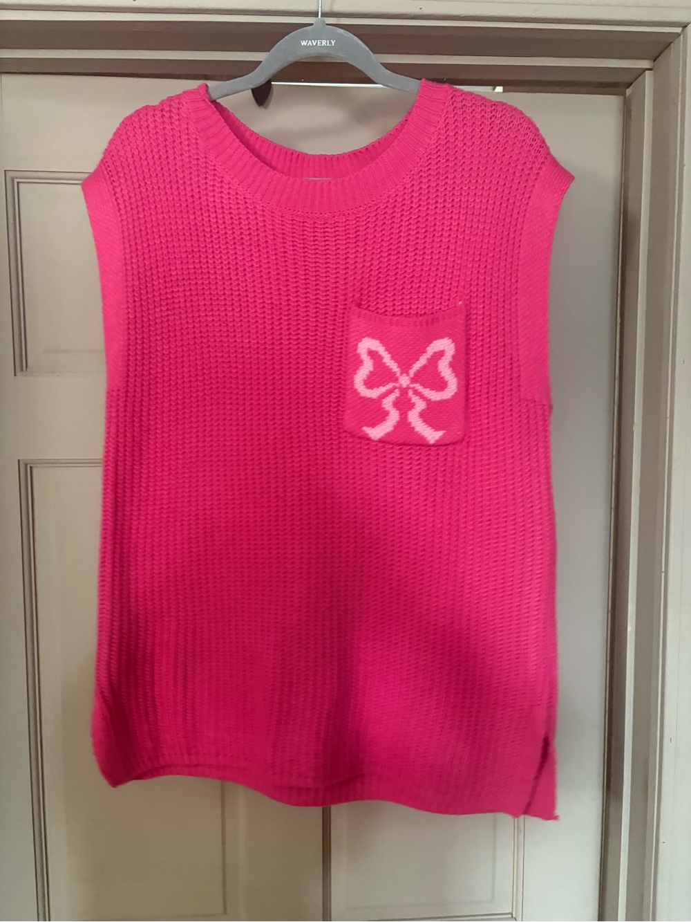 BiBi Bright Pink Knit Sleeveless Tank with Bow Patch Pocket